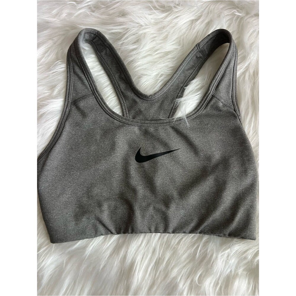 Nike Dri-FIT Gray Racerback Sports Bra | Medium Support Athletic Workout Top